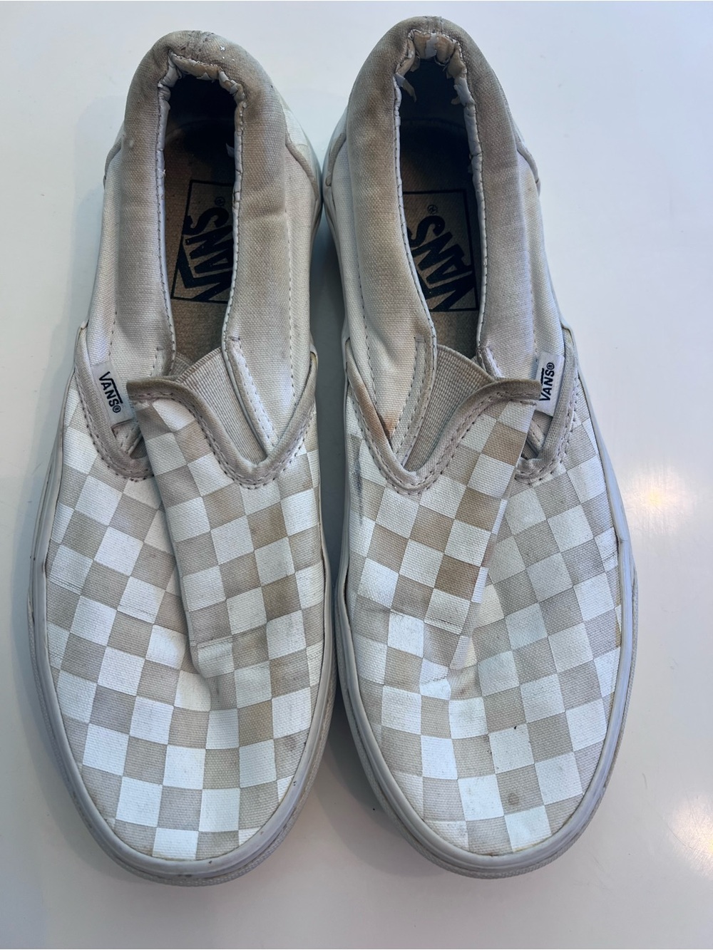 Vans Slip-On Checkerboard Loafers in Cream and White